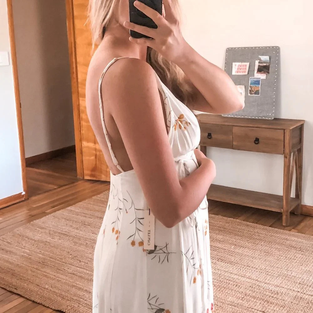 Capulet White Floral V Neck Backless Adjustable Bohemian Wrap Maxi Dress XS NWT - Picture 2 of 13